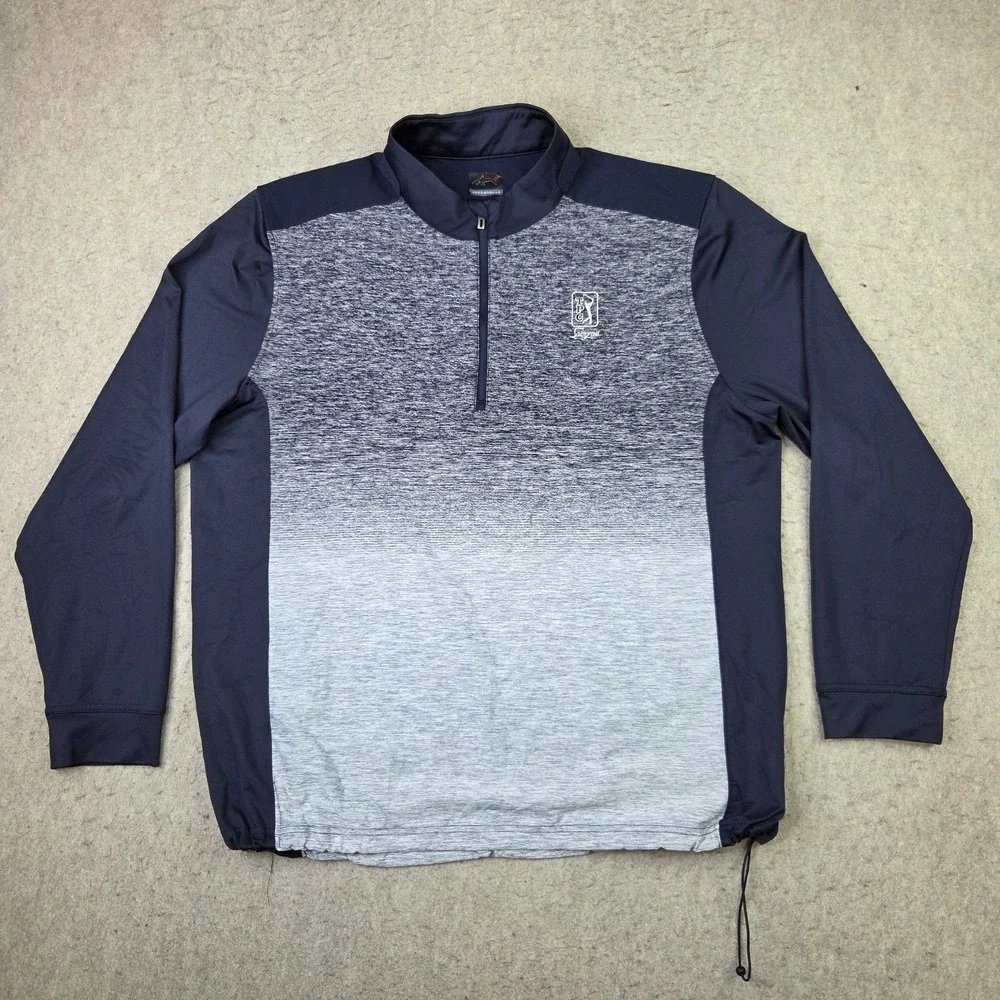 TPC Sawgrass Greg Norman 1/4 Zip Pullover Mens L Blue Heather Golf Jacket Logo